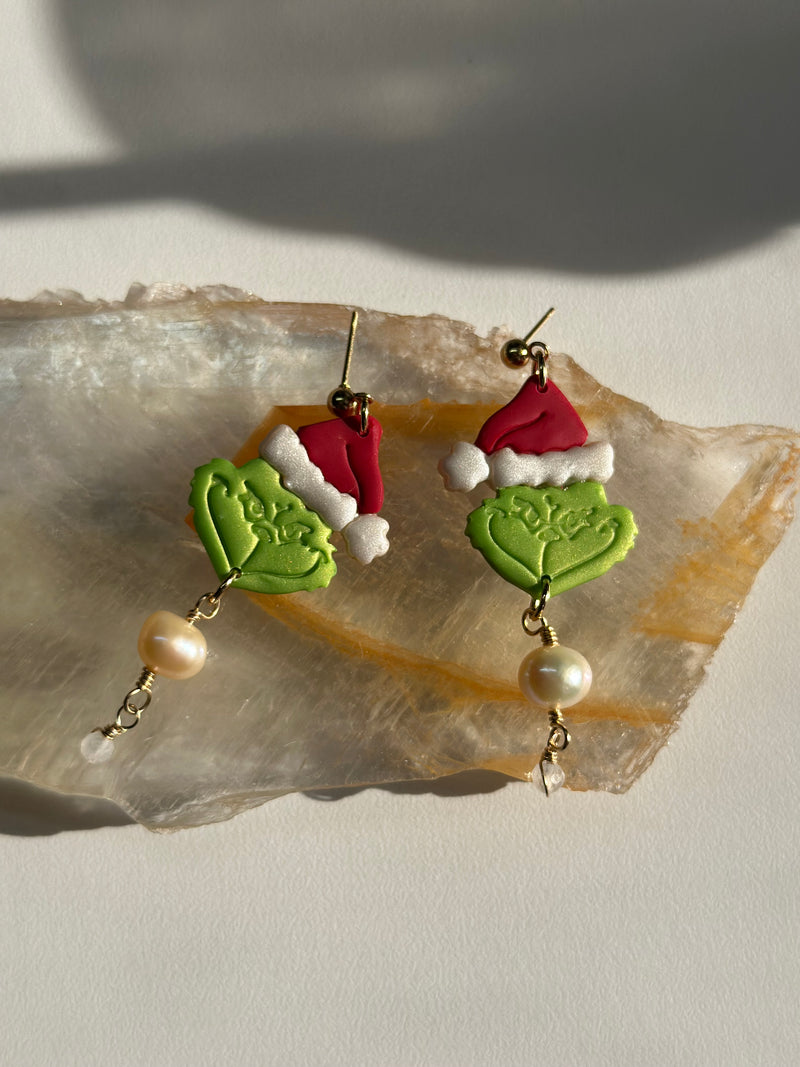 Moonstone & Pearls Grinch Earrings