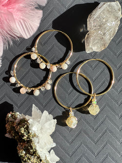 Flower Agate and Herkimer or Citrine and Opal Gold Filled Hoops