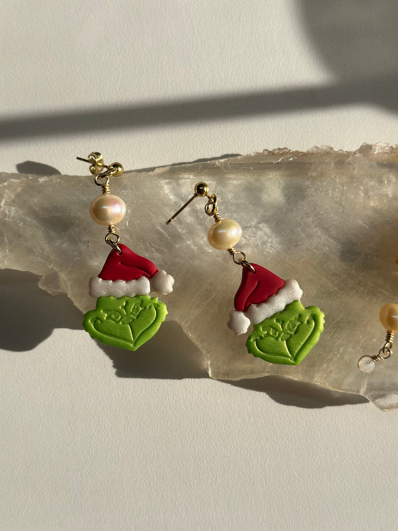 Moonstone & Pearls Grinch Earrings