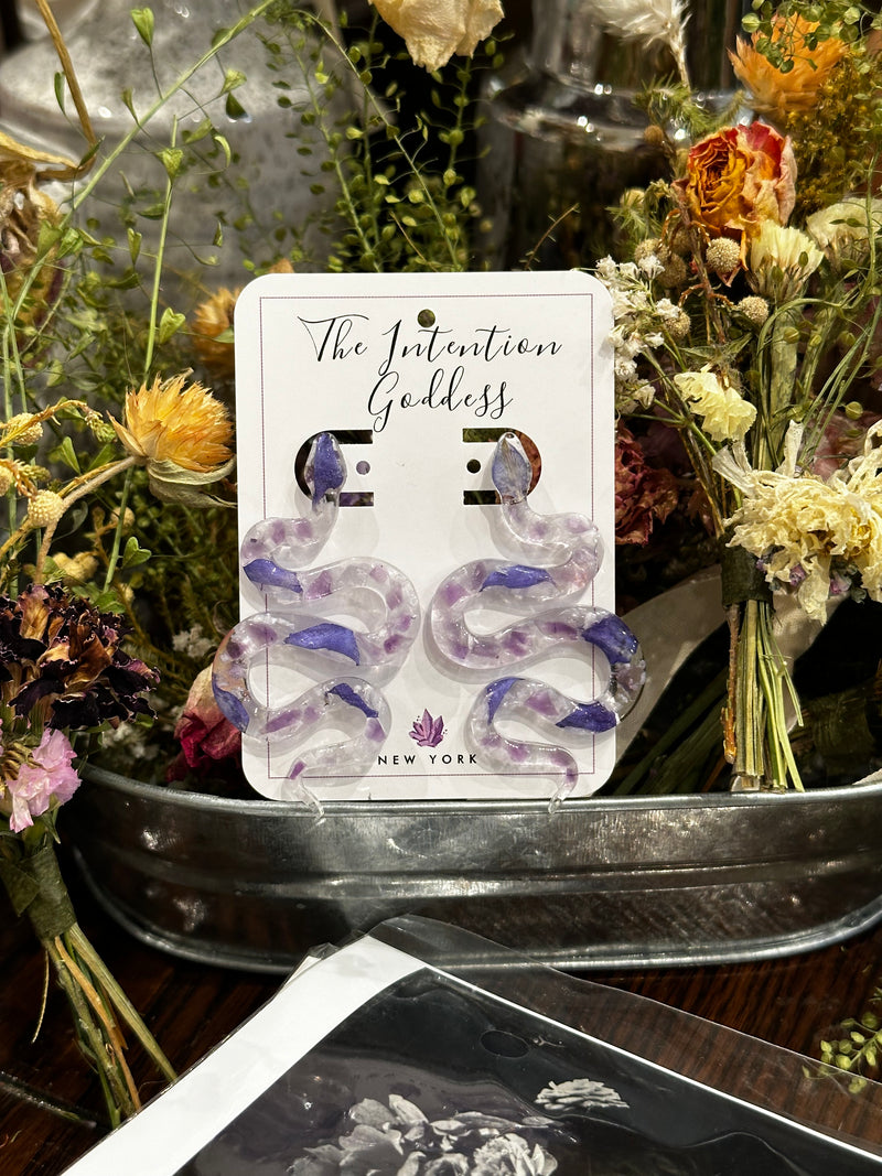 “The Feminine” Purple Amethyst, Petalite & Blue Flowers Big Studs