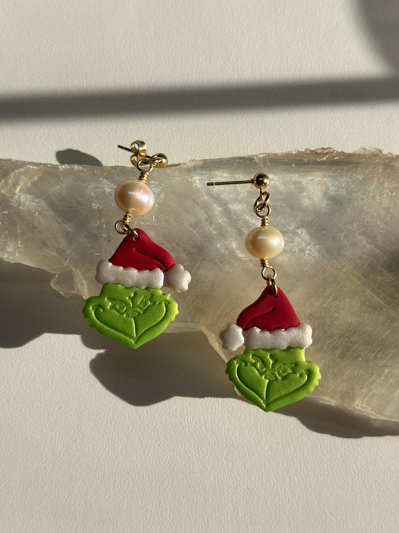 Moonstone & Pearls Grinch Earrings