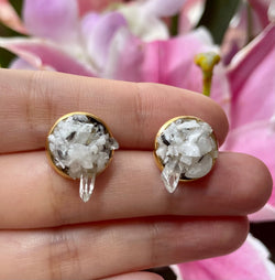 “Rawness" Moonstone & Clear Quartz Gold Stainless Steel Studs